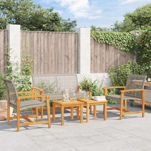 Gartengarnitur Tricia (5-teilig, Polyrattan und Akazienholz), grau