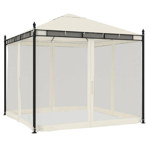 Creme Gartenpavillon mit Netzwänden Calvianu 2,93x2,93 m (Stahl)