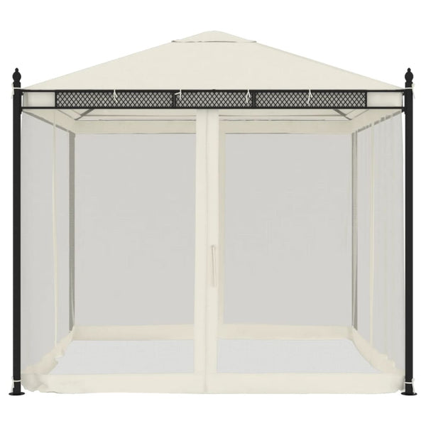 Creme Gartenpavillon mit Netzwänden Calvianu 2,93x2,93 m (Stahl)