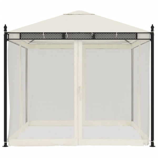 Creme Gartenpavillon mit Netzwänden Calvianu 2,93x2,93 m (Stahl)