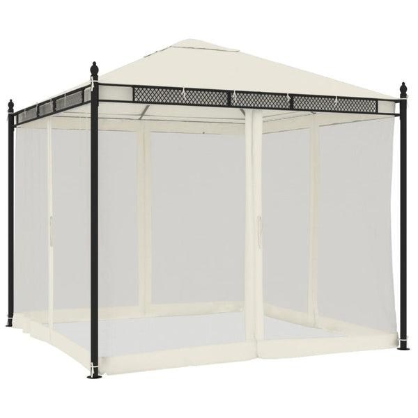 Creme Gartenpavillon mit Netzwänden Calvianu 2,93x2,93 m (Stahl)