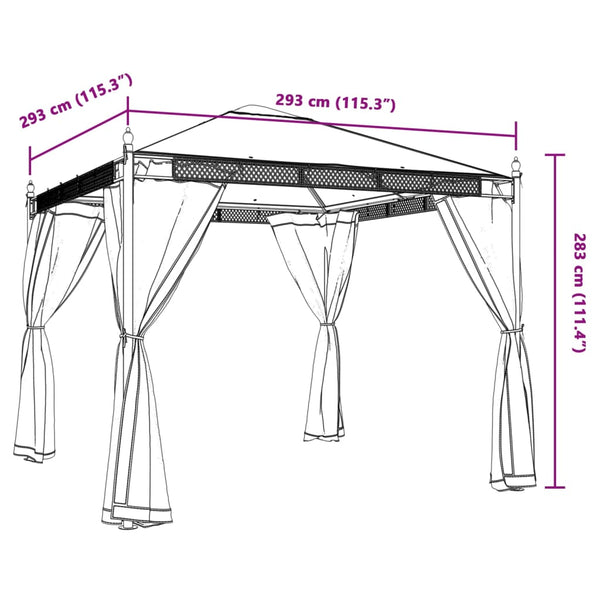 Creme Gartenpavillon mit Netzwänden Calvianu 2,93x2,93 m (Stahl)