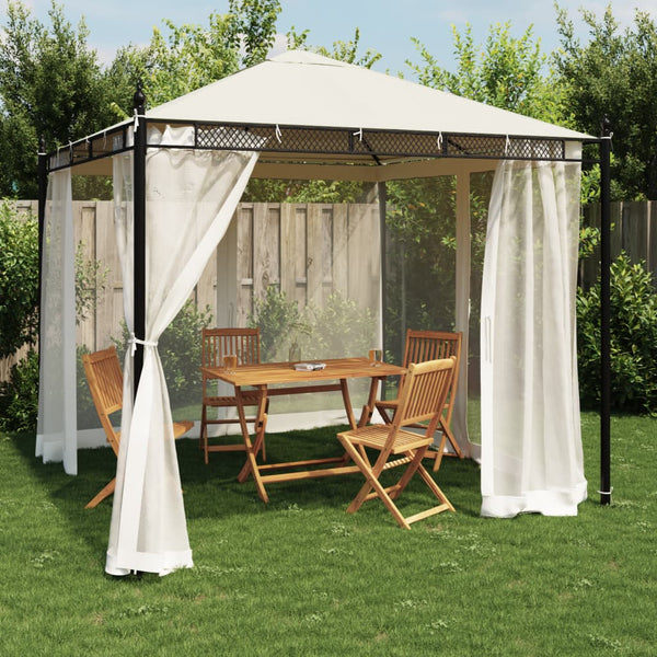 Creme Gartenpavillon mit Netzwänden Calvianu 2,93x2,93 m (Stahl)