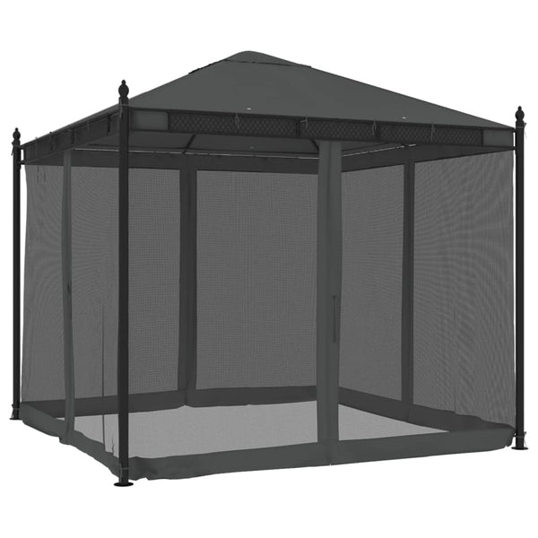 Anthrazit Pavillon mit Netzseitenwänden Calvianu 2,93x2,93 m (Stahl)