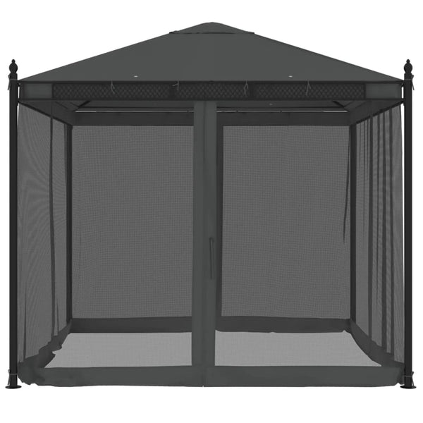 Anthrazit Pavillon mit Netzseitenwänden Calvianu 2,93x2,93 m (Stahl)