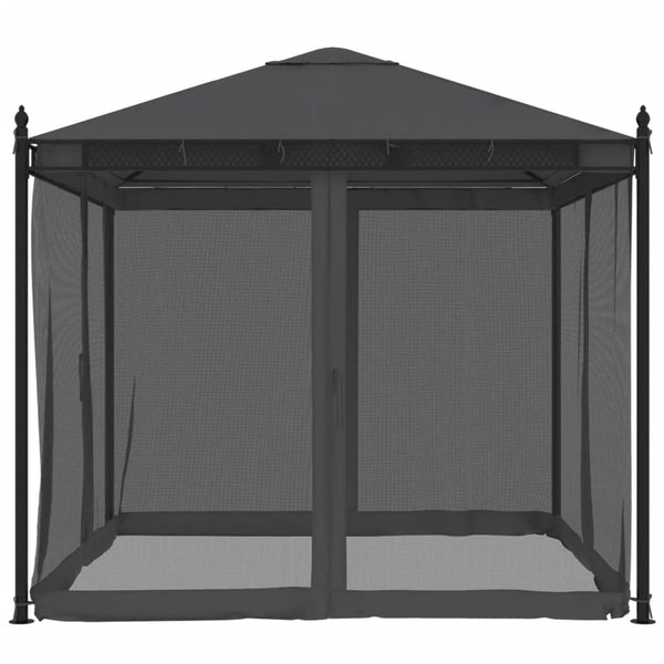Anthrazit Pavillon mit Netzseitenwänden Calvianu 2,93x2,93 m (Stahl)