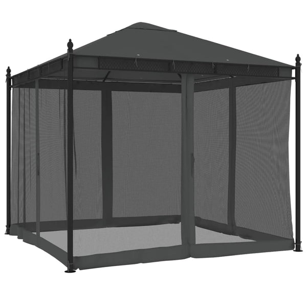 Anthrazit Pavillon mit Netzseitenwänden Calvianu 2,93x2,93 m (Stahl)