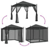 Anthrazit Pavillon mit Netzseitenwänden Calvianu 2,93x2,93 m (Stahl)