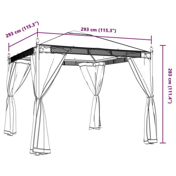 Anthrazit Pavillon mit Netzseitenwänden Calvianu 2,93x2,93 m (Stahl)
