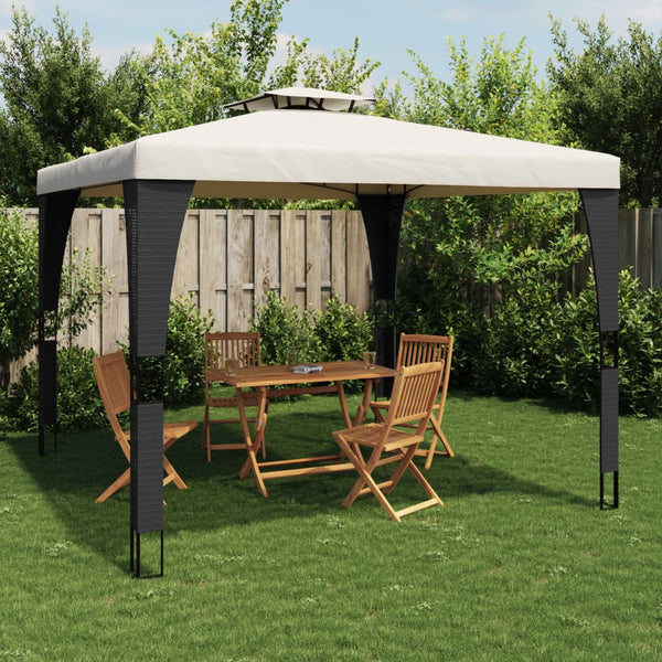 Cremefarbener Pavillon mit Doppeldach Ianki 2,98x2,98 m (Stahl)