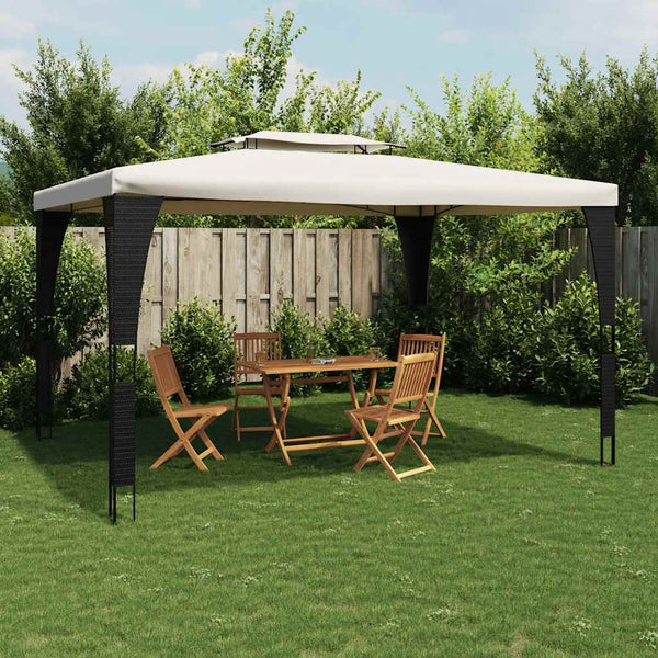 Cremefarbener Pavillon mit Doppeldach Ianki 3,98x2,98 m (Stahl)