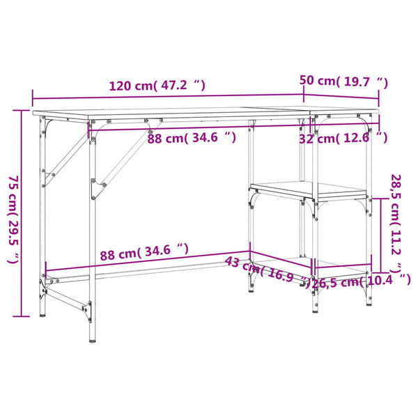 Grauer Schreibtisch Miloievici 120x50x75cm (Metall und Holz)