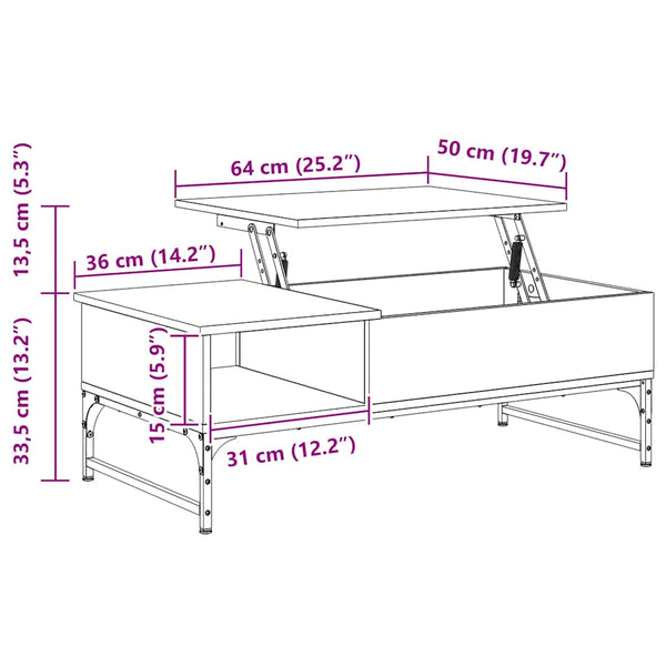 Sonoma Eiche Couchtisch Titioara 100x50x35cm (Holz und Metall)