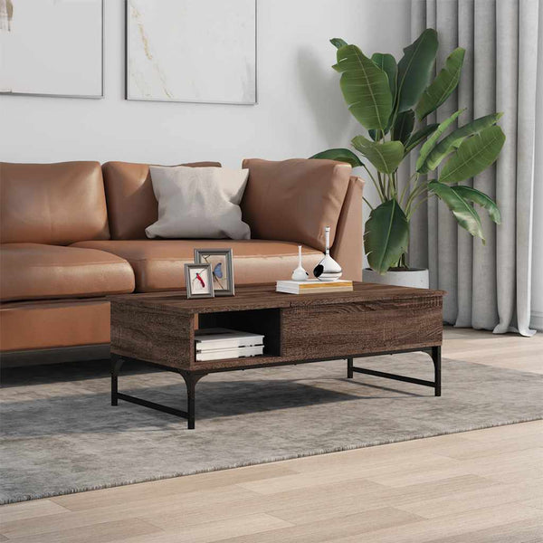 Brauner Couchtisch Titioara 100x50x35cm (Holz und Metall)