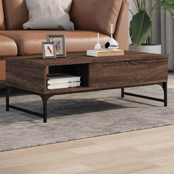 Brauner Couchtisch Titioara 100x50x35cm (Holz und Metall)