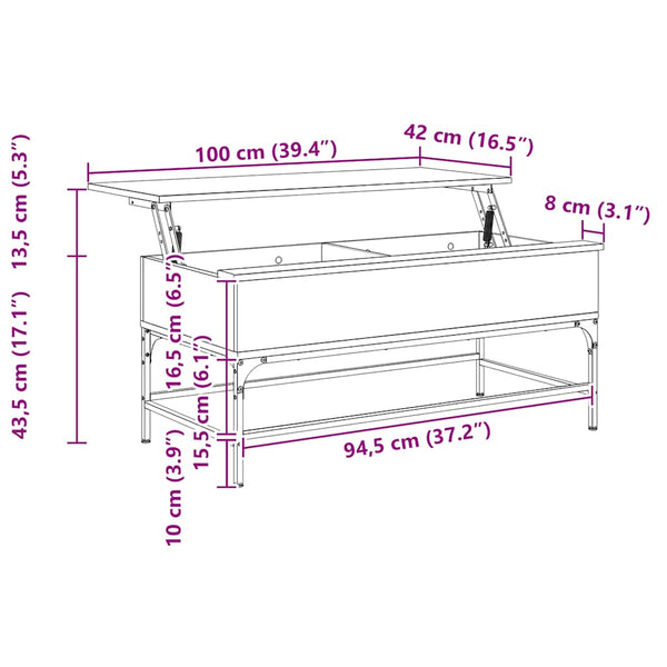 Brauner Couchtisch Mal 100x50x45cm (Holz und Metall)