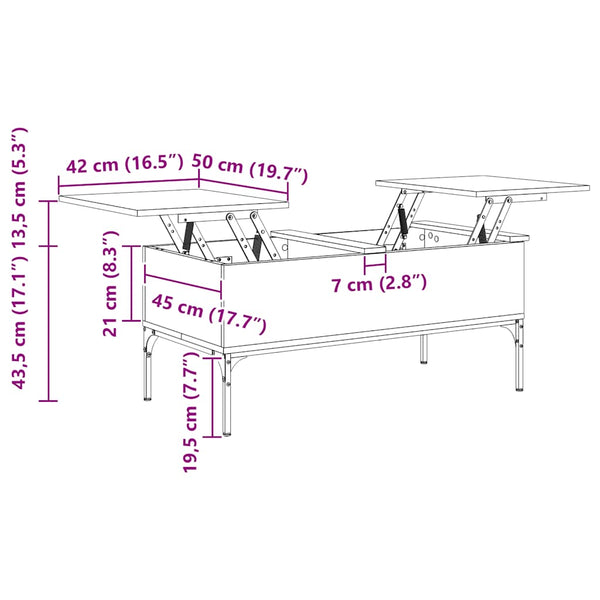 Sonoma Eiche Couchtisch Gune 100x50x45cm (Holz und Metall)