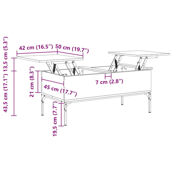 Brauner Couchtisch Gune 100x50x45cm (Holz und Metall)