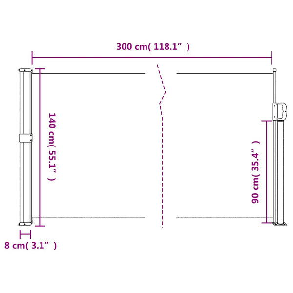 Braungraue ausziehbare Seitenmarkise Paraschita 140x300cm
