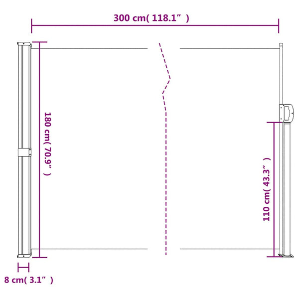 Cremefarbene einziehbare Seitenmarkise Paraschita 180x300cm