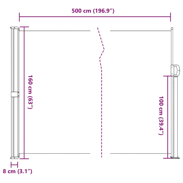 Braune ausziehbare Seitenmarkise Paraschita 160x500cm