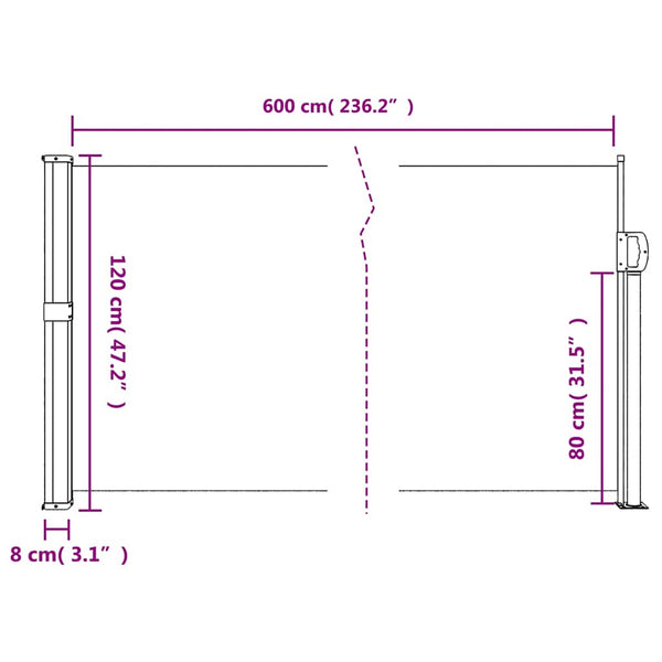 Braune, einziehbare Seitenmarkise Paraschita 120x600cm