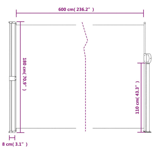 Braune ausziehbare Seitenmarkise Paraschita 180x600cm