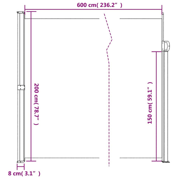 Braune, ausziehbare Seitenmarkise Paraschita 200x600cm