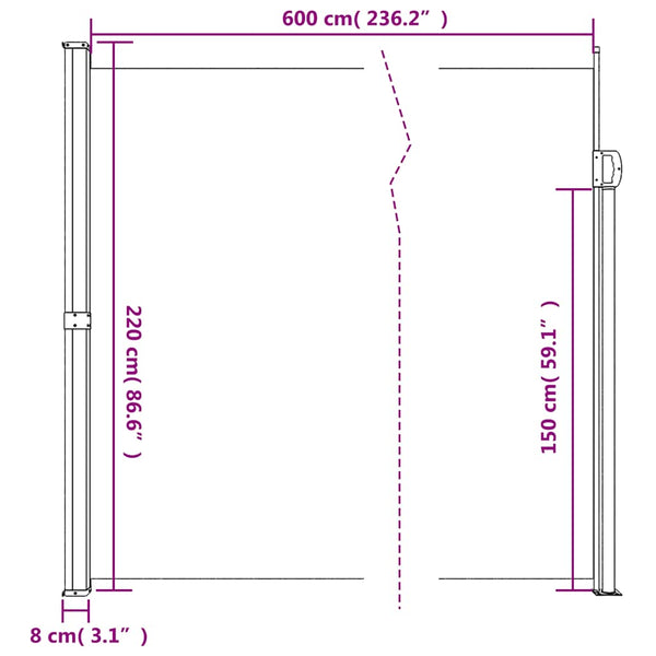 Braune versenkbare Seitenmarkise Paraschita 220x600cm