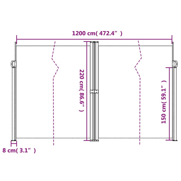 Ulmum 220x600cm rote einziehbare Seitenmarkise