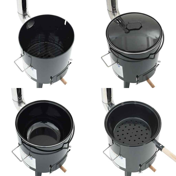 Schwarze Gulaschkanone mit Schornstein und Deckel Ricardo (emaillierter Stahl)
