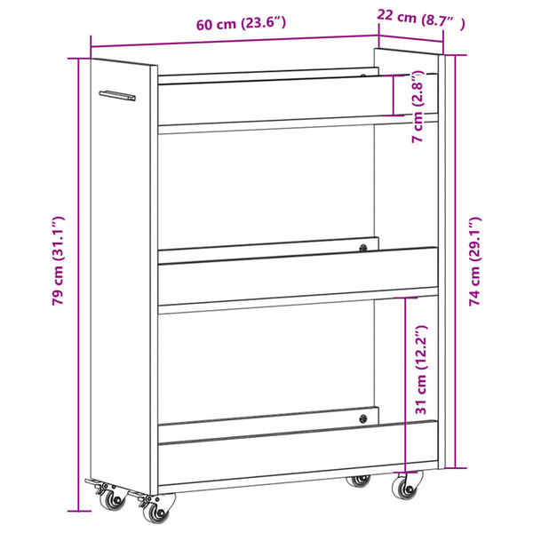 Grauer Schrank auf Rollen Rali 60x22x79cm (Holz)