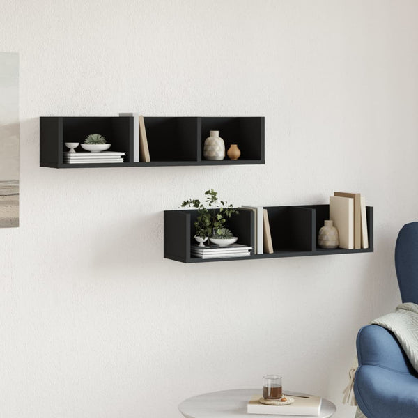 Schwarze Wandschränke Huidan 75x18x16,5cm (2 Stück Holz)