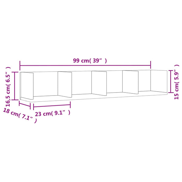 Betoninharmaa seinäkaapit Huidan 99x18x16,5cm (2 kpl, puinen)
