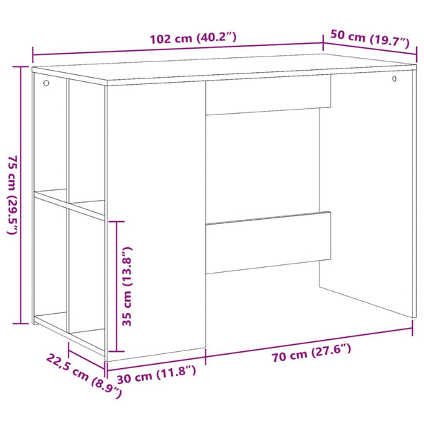 Arbeitstisch Ivanisi, geräucherte Eiche, 102x50x75cm (Holz)