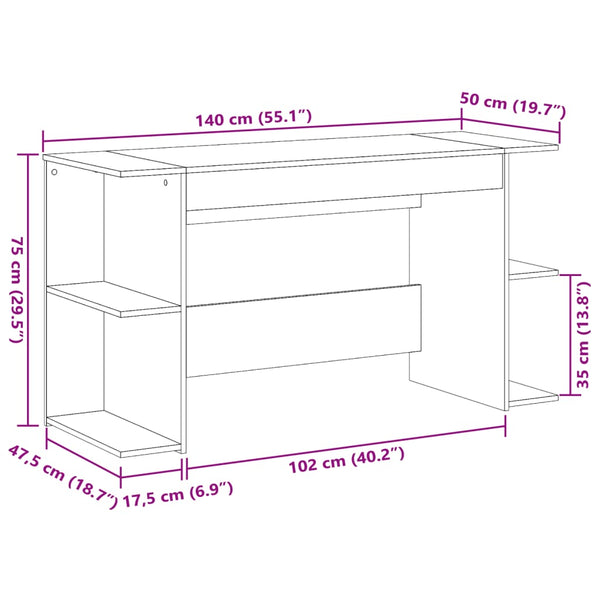 Schreibtisch geräucherte Eiche Adriela 140x50x75cm (Holz)