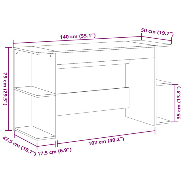 Grauer Schreibtisch Adriela 140x50x75cm (Holz)