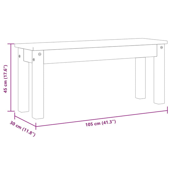 Graue Esszimmerbank Panama Fanion 105x30x45cm (Kiefer)
