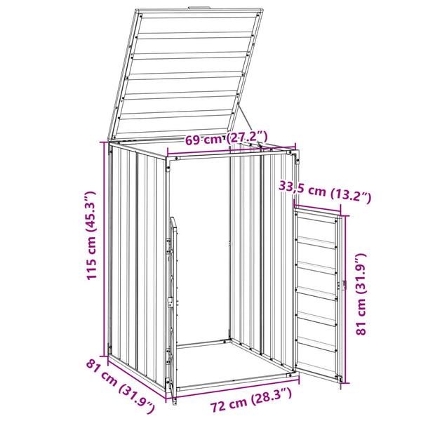 Brauner Wheelie-Bin-Schuppen für einzelne Tonnen Torres 72x81x115cm (Stahl)