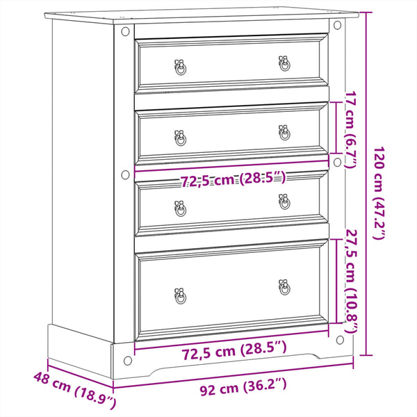 Kommode Corona Sylvie 92x48x120cm (Kiefer)