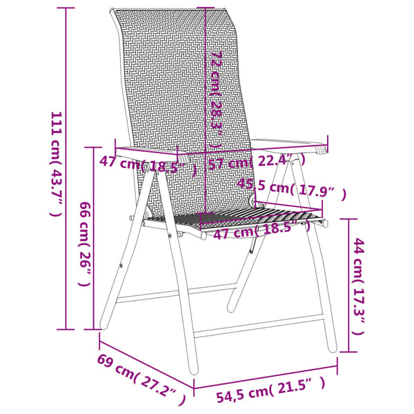 Graue klappbare Outdoor-Stühle Tandarica (2 Stück Polyrattan)