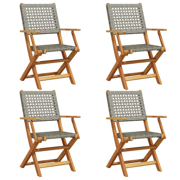 Graue Klapp-Gartensessel Elluska 4 Stk. (Polyrattan und Holz)