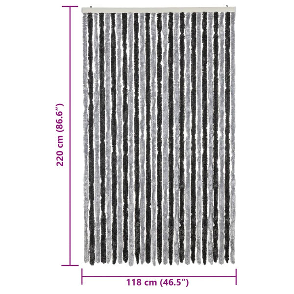 Harmaa ja musta hyönteisverho Septilici 118x220cm (chenille)