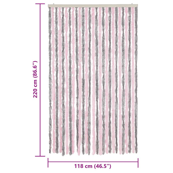Hopeanharmaa ja pinkki hyönteisverho Septilici 118x220cm (chenille)