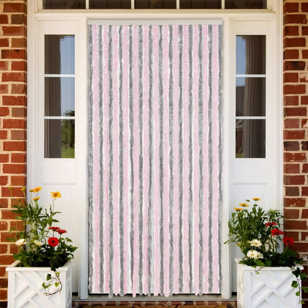 Hopeanharmaa ja pinkki hyönteisverho Septilici 118x220cm (chenille)