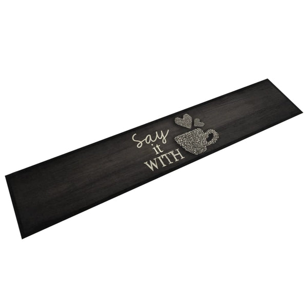 Schwarzer abwaschbarer Küchenteppich Cup Bigan 60x300cm (Samt)