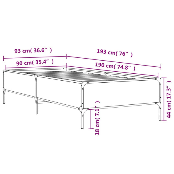 Schwarzes Cierra Bettgestell 90x190cm (Metall und Holz)