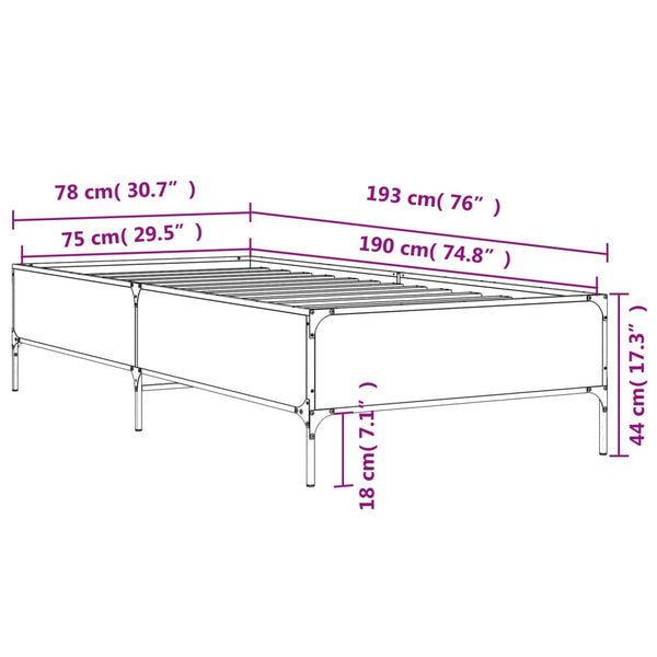 75x190cm Bettgestell Cierra, schwarz (Holz und Metall)