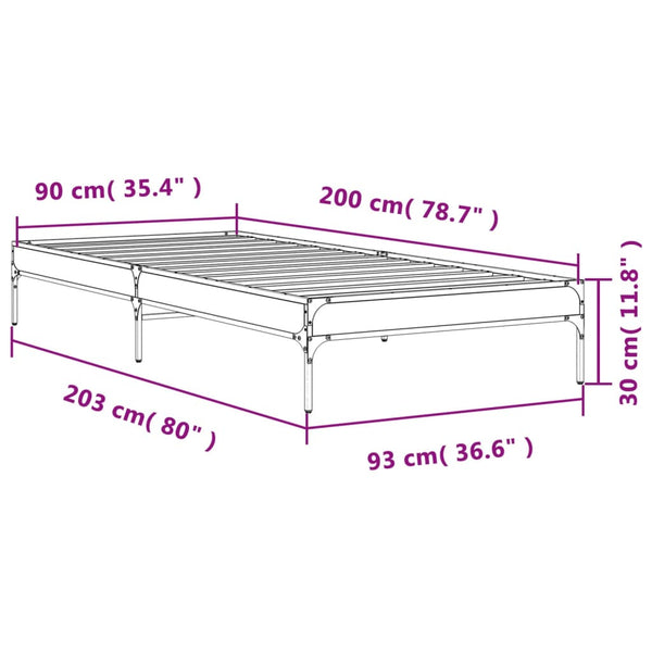 Cierra graues Bettgestell 90x200cm (Holz und Metall)