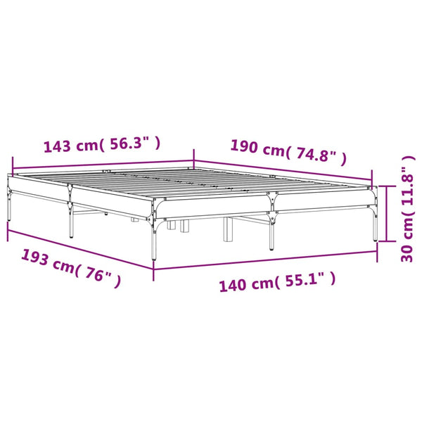 Cierra Bettrahmen Grau 140x190cm (Holz und Metall)